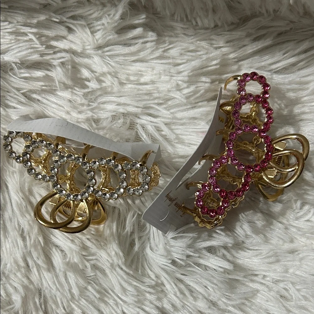 Fashion Jewelry Gold and Pink Rhinestone Hair Clips - Picture 5 of 5